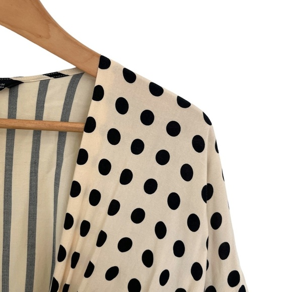 Zara Asymmetrical Stripes and Polka Dots Wrap Front Tie Women's Blouse Sz Small - Picture 4 of 8